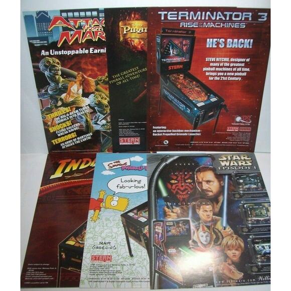 Pinball FLYERS Star Wars Pirates Indiana Jones T3 Simpsons Attack From Mars #38 - Picture 1 of 4